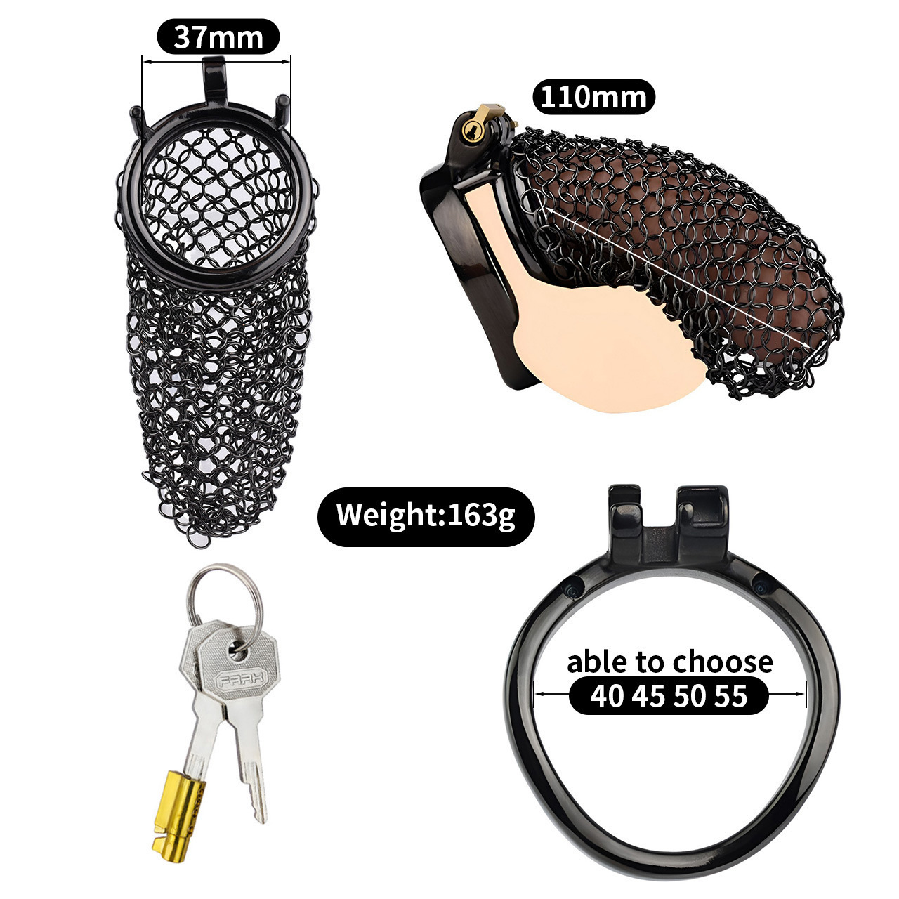 Metal Mesh Male Chastity Device – Lightweight Steel Chastity Cage with Lock (Short / Medium / Long)